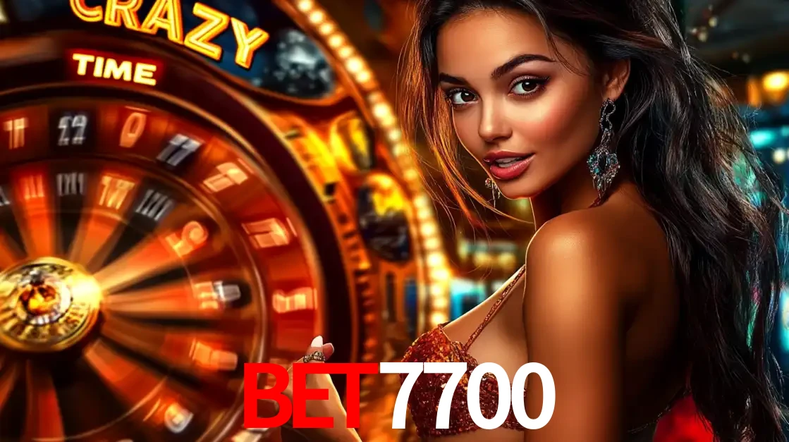 Mulher ao lado da roda de prêmios do jogo de cassino ao vivo Crazy Time, um dos shows de jogos mais emocionantes oferecidos pela plataforma de apostas bet7700.