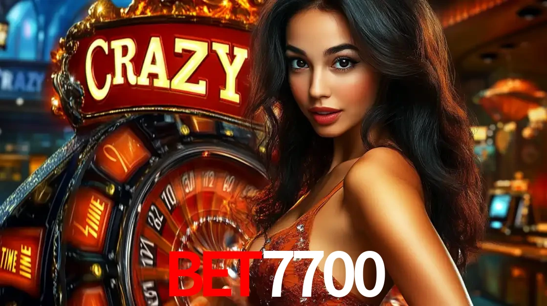 Mulher glamourosa olhando para a câmera com a roda vermelha do Crazy Time ao fundo em um ambiente de cassino, destacando a emoção dos jogos ao vivo no bet7700.