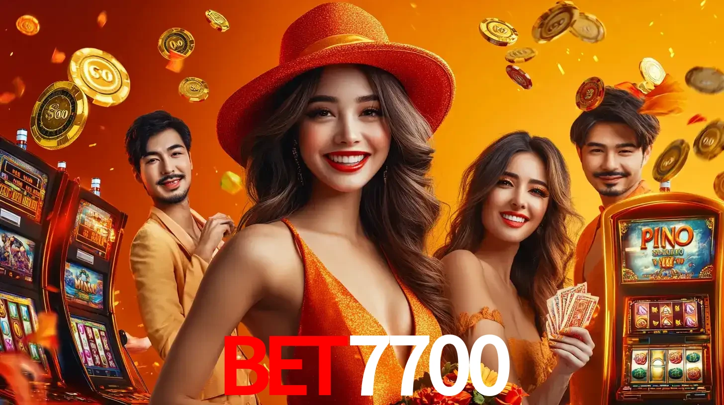 Grupo de amigos asiáticos sorrindo e se divertindo com máquinas de caça-níqueis em um ambiente festivo, celebrando suas vitórias nos jogos de cassino do bet7700.