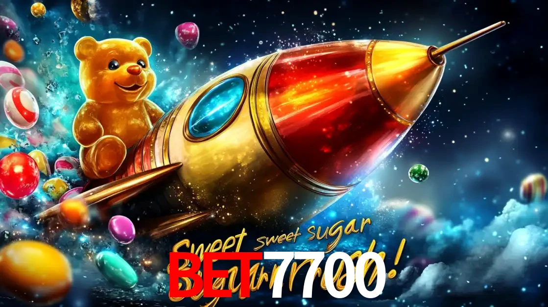 Arte promocional do jogo de slot Sugar Rush, com um urso de pelúcia em um foguete viajando pelo espaço de doces, um dos jogos divertidos disponíveis no cassino bet7700.