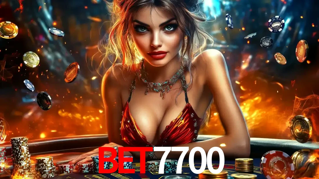 Mulher em uma mesa de cassino com pilhas de fichas e um fundo de fogo, pronta para uma rodada de altas apostas nos jogos de mesa emocionantes do cassino bet7700.